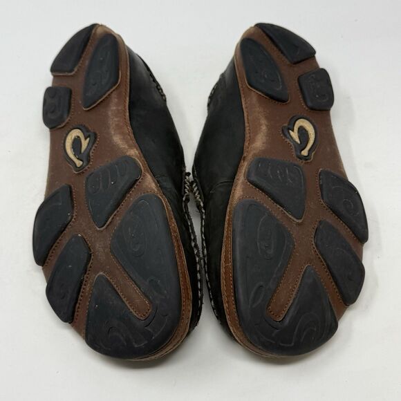 OluKai Moloa Shoes Mens 8 Black Leather Slip On Moc Toe Casual Loafers - Picture 13 of 16